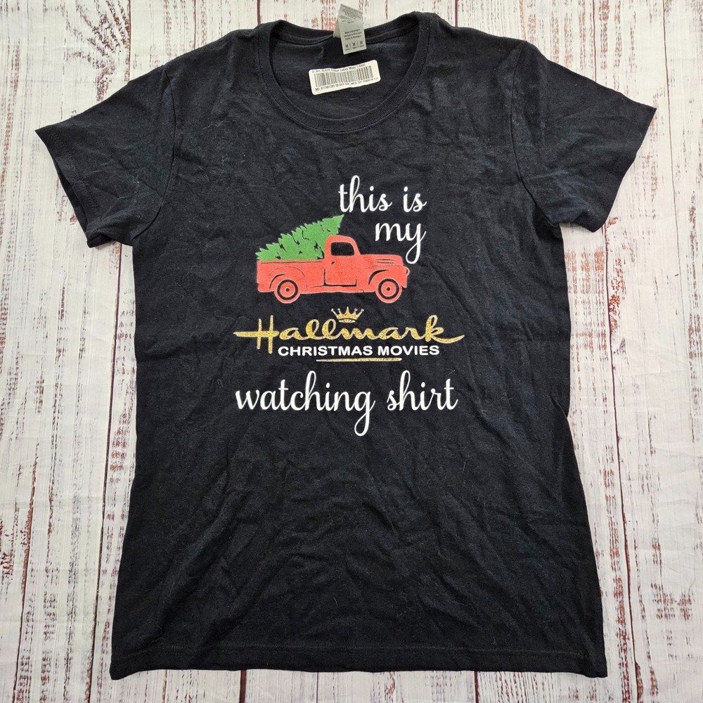 Hallmark Christmas Movies Watching Shirt Black Short Sleeve T-Shirt Women's M